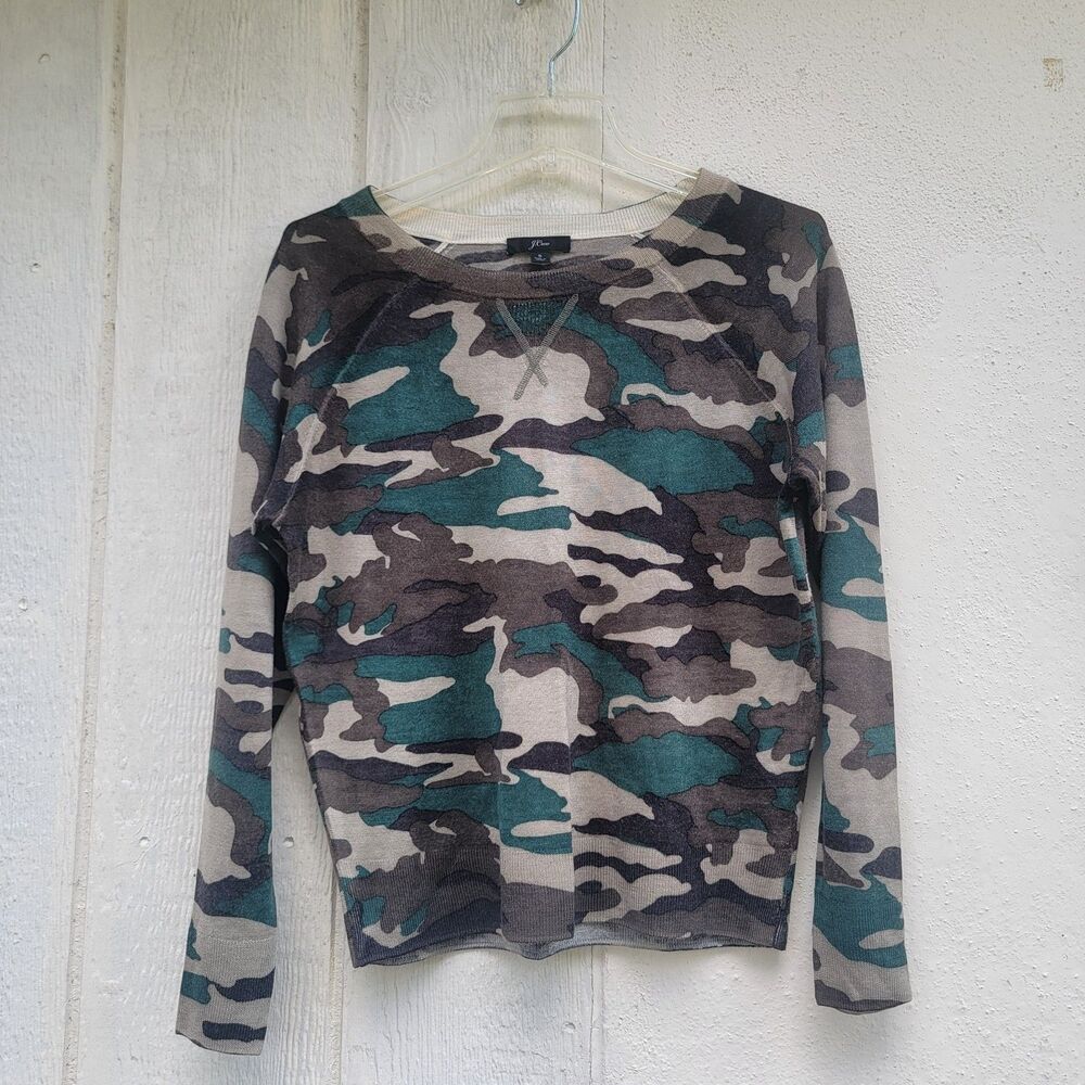 J. Crew camo print merino wool sweater Wmns Sz Small Lightweight